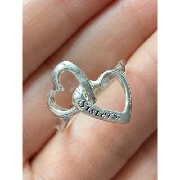 925 sterling silver double heart sister Ring size 8 - Picture 2 of 6